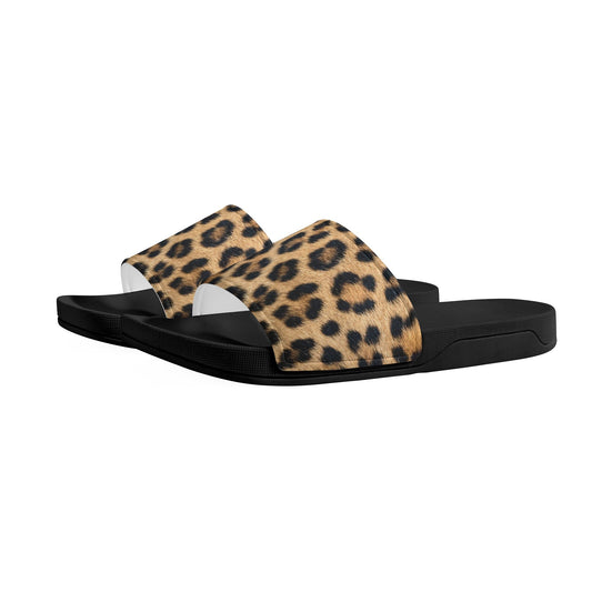 Leopard Women Slide Sandals, Cheetah Animal Print Shoes Girls Flat Wedge Slides Vegan Casual Slippers Flip Flops Slip On