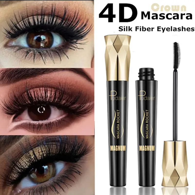 Pudaier 4D Lengthening Mascara - Waterproof, Smudge-Proof, and Thickening - Grafted with Thick Curled Brush for Long-Lasting, Volumized Lashes
