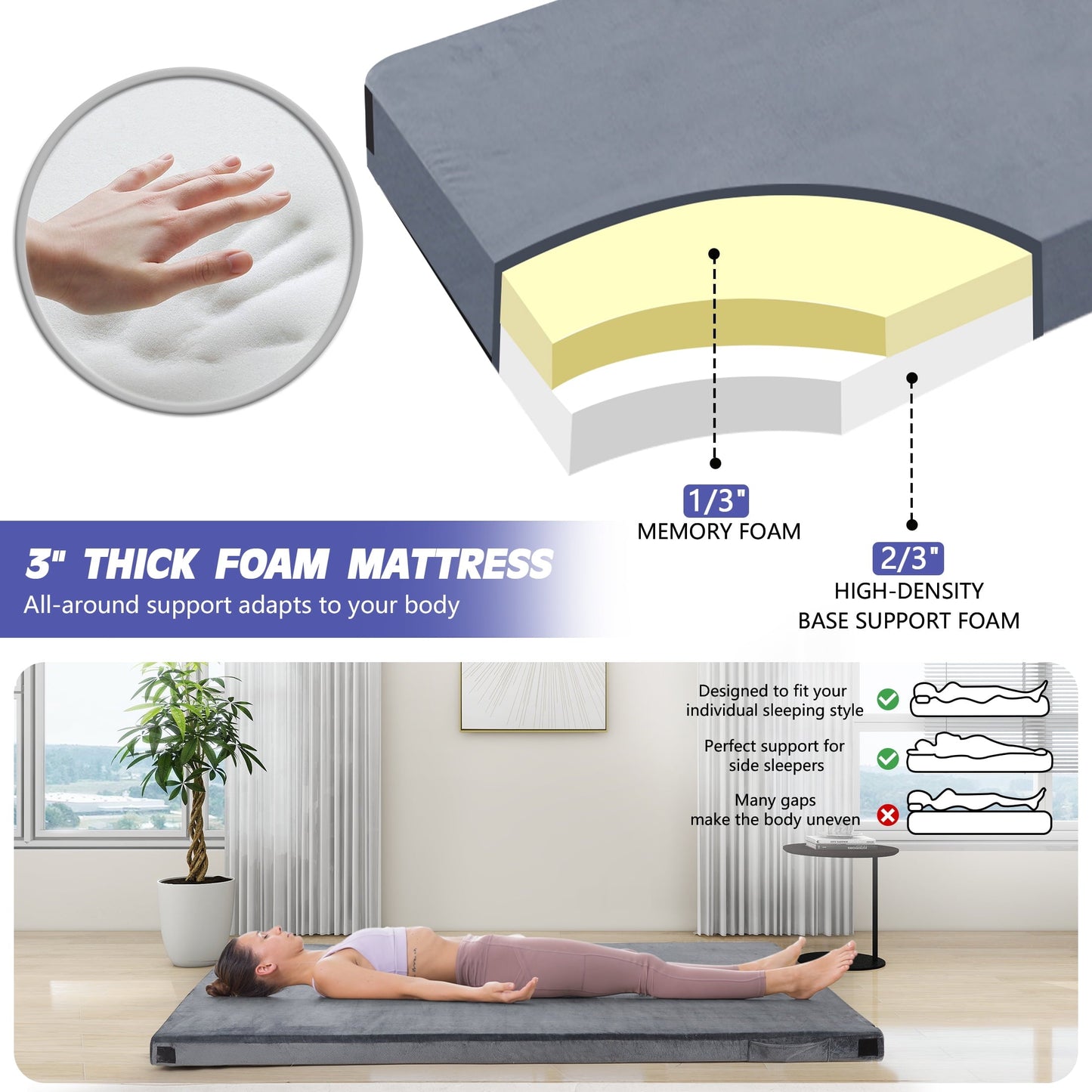 Teler CertiPUR-US Memory Foam Camping Mattress 2 Person, Portable Foam Sleeping Pad for Camping, Car, Tent SUV Mattress