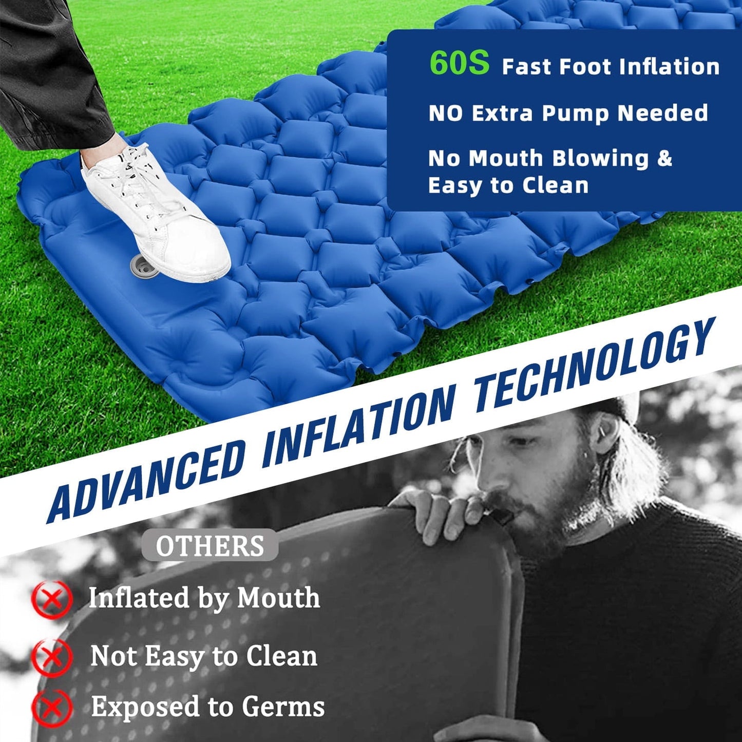 MABOTO Lightweight Camping Mat with Air Pillow Portable Air Mattress Waterproof Backpacking Sleeping Pad