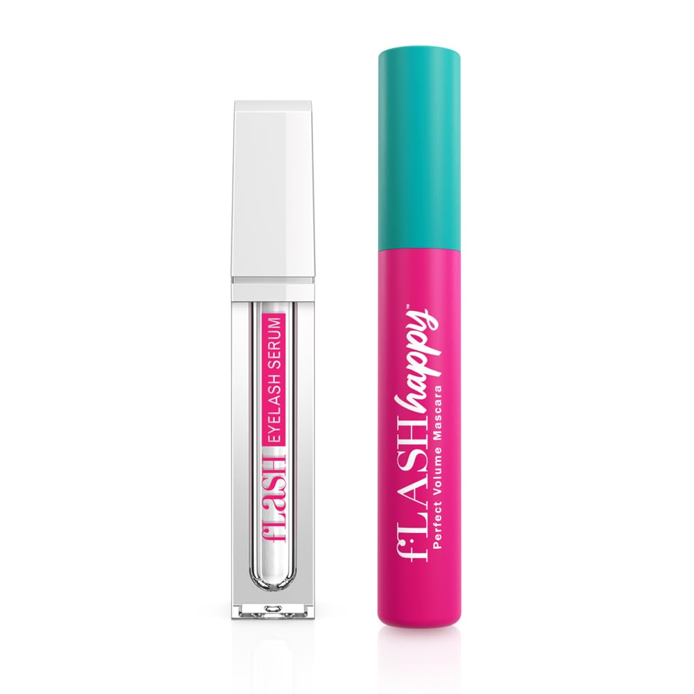 fLASH Eyelash Serum & fLASH Happy Perfect Volume Mascara Duo - Enhances and Strengthens Your Natural Lashes for Long, Curled, Volumized Lashes (Bundle)