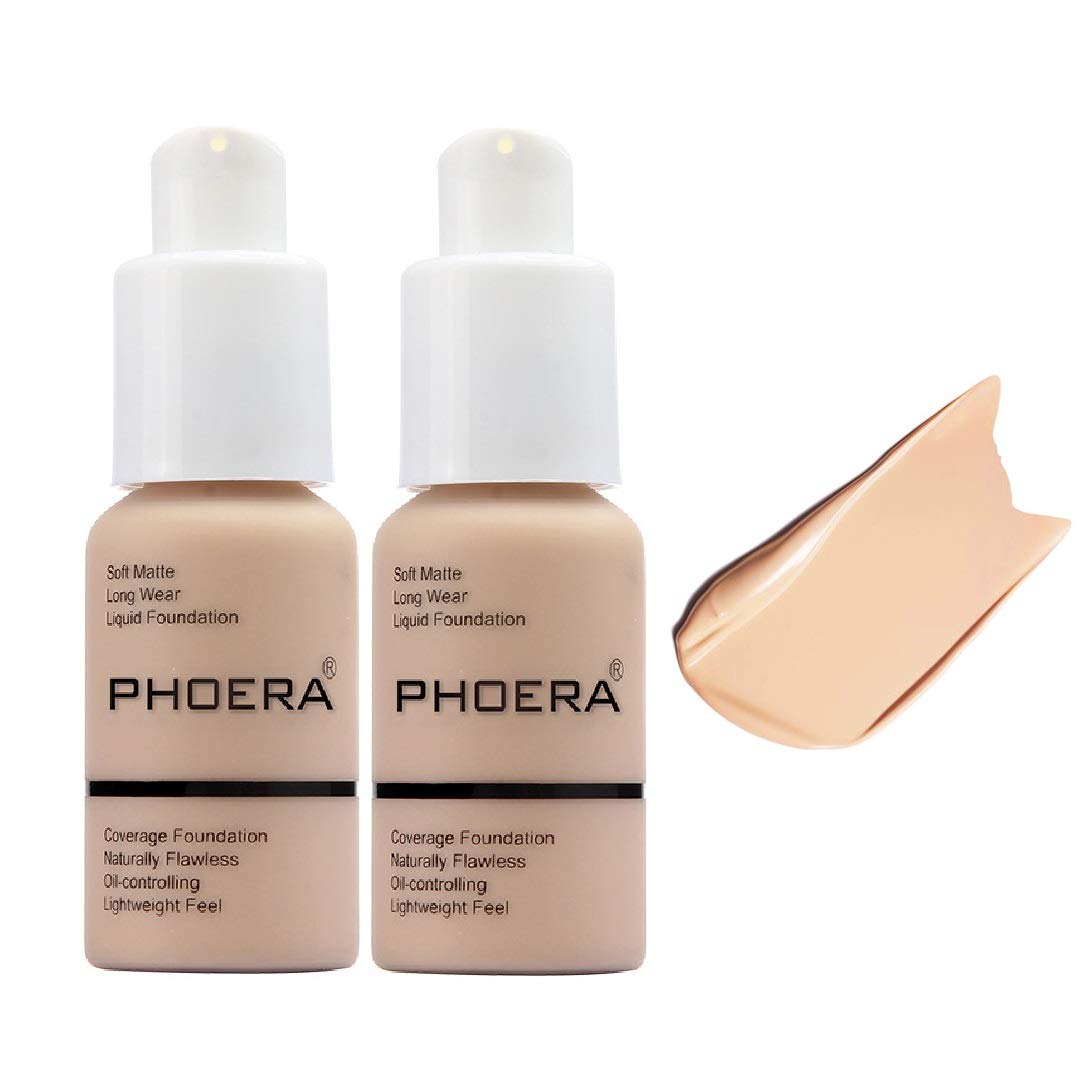 2 Pack PHOERA Foundation,Flawless Matte Liquid Foundation Makeup for Women_102 Nude-30m