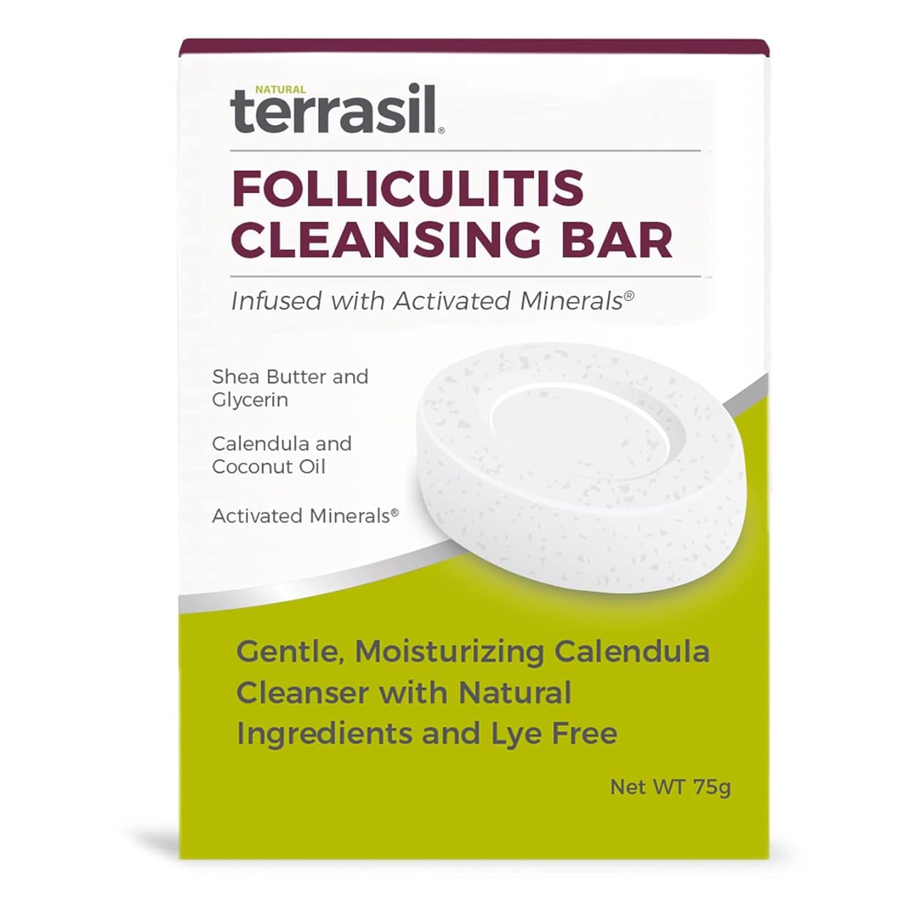 Terrasil Folliculitis Soap, Ingrown Hair Treatment, Natural Soap Bar with Calendula for Folliculitis Relief, 100% Pure Anti Itch Soap, 75gm Bar