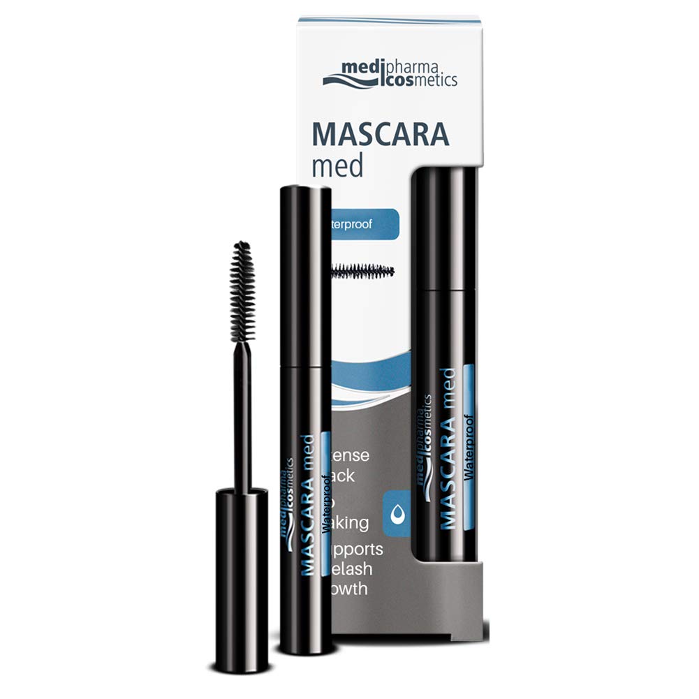 Medipharma Cosmetics Waterproof Mascara Black - Smudge Proof Paraben Free Voluminous Mascara for Eyelashes, Good for Sensitive Eyes and Eyelash Growth - Best Natural Eye Makeup
