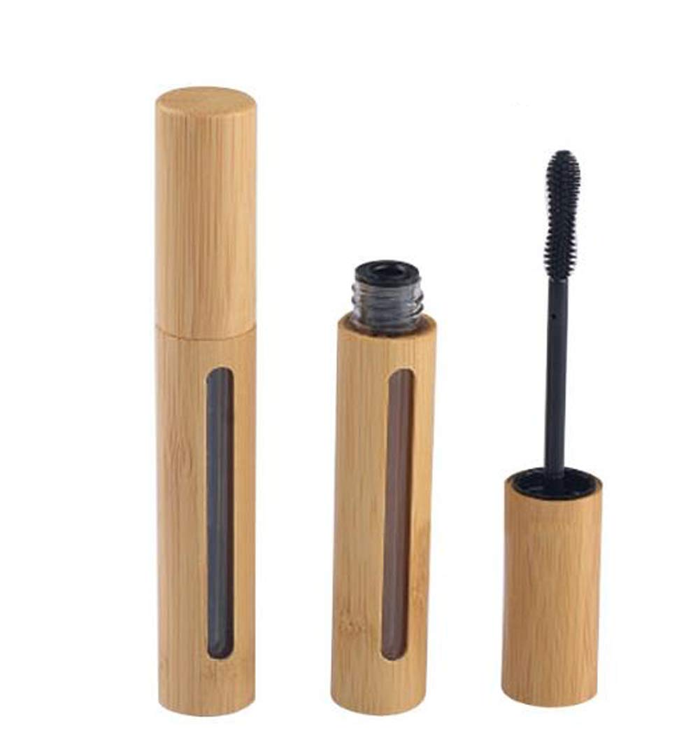 2Pcs 6ML Empty Refillable Mascara Eyelashe Tubes Bottles Bamboo Shell Cosmetic Makeup Jars Vial Storage Holder Containers for Eyelash Growth Oil/Mascara with Brush for Home and Travel