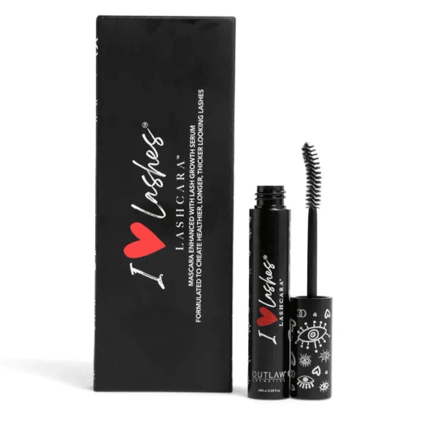 I Love Lashes Lashcara - A Mascara with Serum Outlaw Cosmetics Super Black Volume Building Mascara With Eyelash Serum, Growth Enhancing