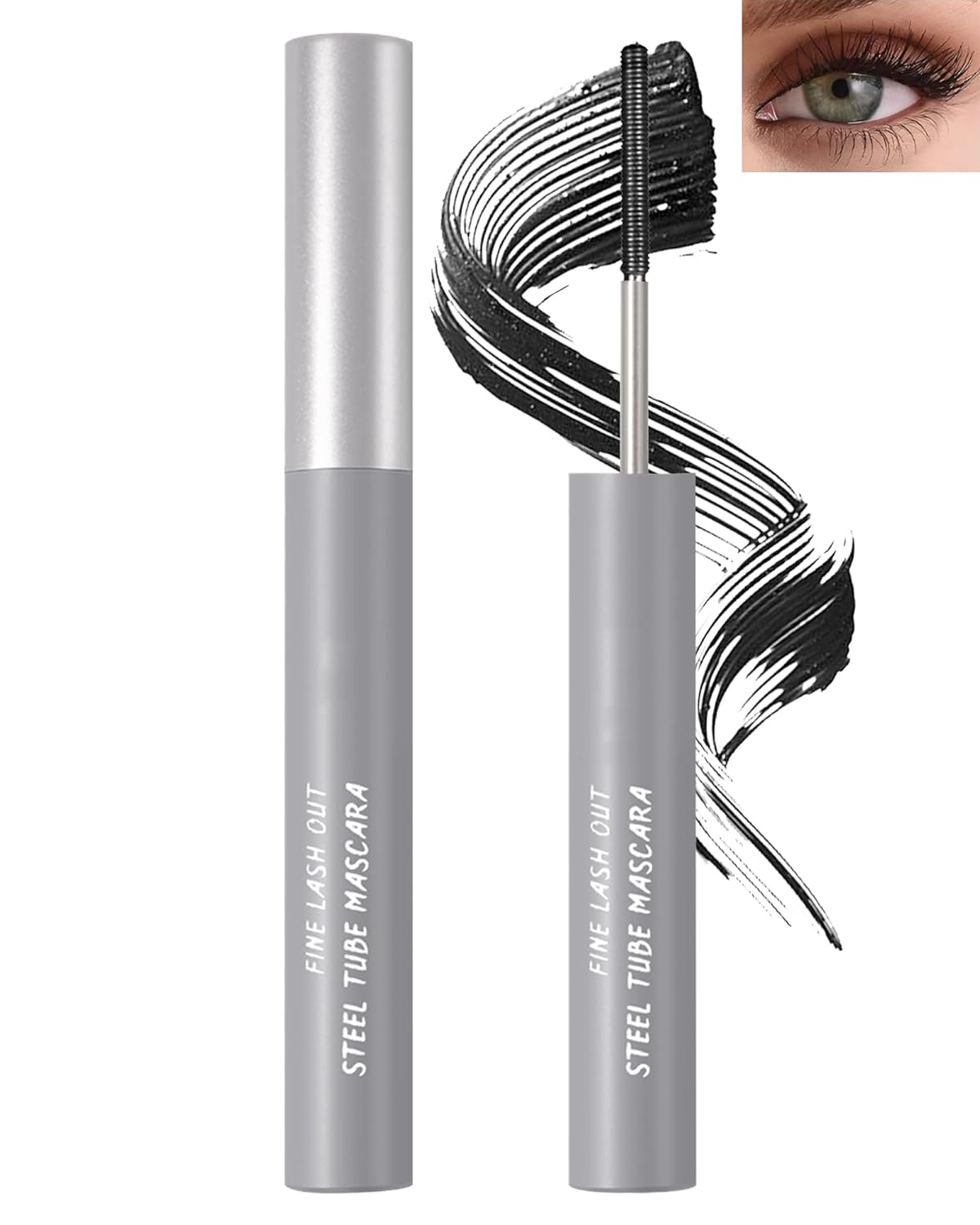 Washable Metal Rod 3D Mascara-1Pcs Waterproof Black Extra Slim Tubing Mascara Volume and Length,Long Lasting Smudge-proof Curling Eyelash Bendable Iron Brush Wand Mascara,Makeup Gift for Women-01Black