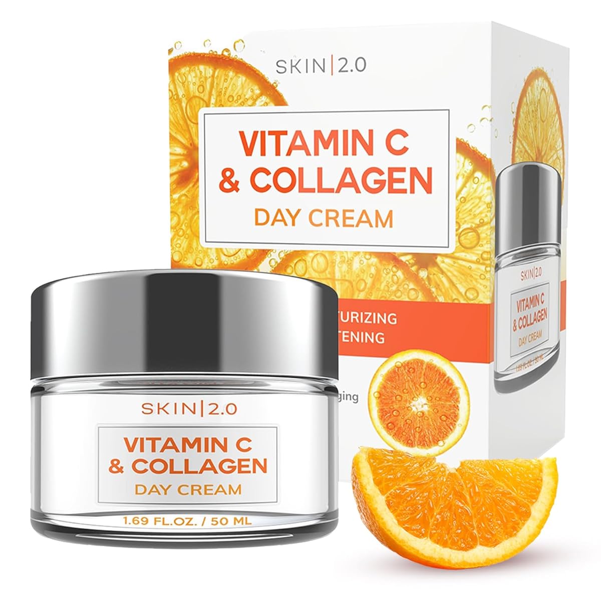 Skin 2.0 Vitamin C and Collagen Daily Face Moisturizer - Anti-Aging, Skin Tightening, Brightening Day Cream - Cruelty Free Korean Skin Care For All Skin Types - 1.69 Fl. oz