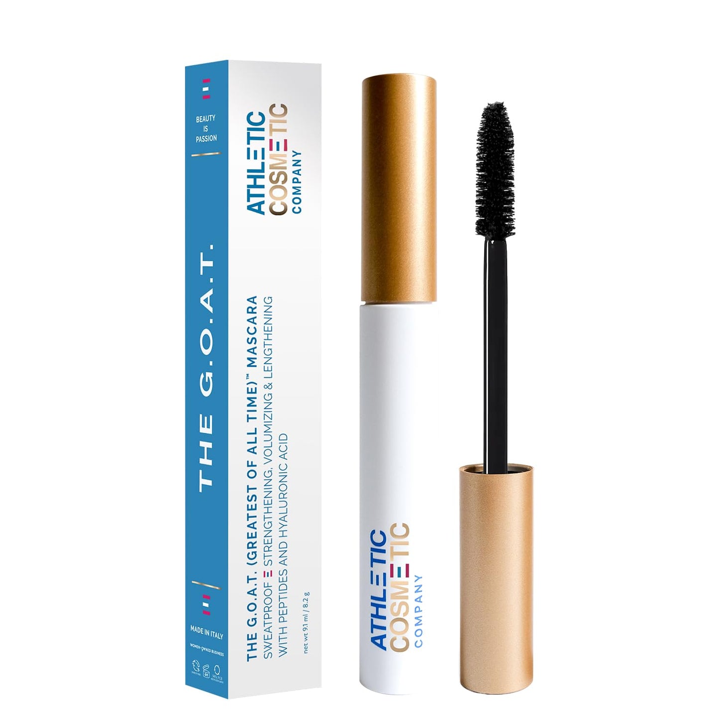 The G.O.A.T Waterproof Mascara - Clean, Nontoxic, Vegan, Smudge Proof, Sweatproof, Sustainable, Infuse lashes with Peptides & Hyaluronic Acid, Volumizing & Amplifying (Black)