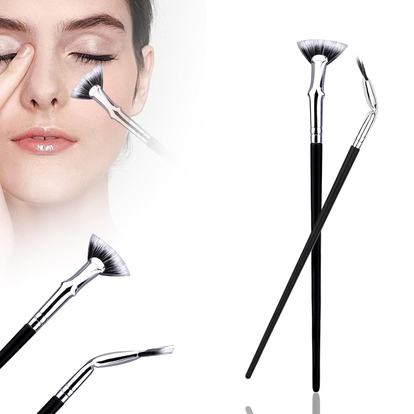 Mascara Fan Brush for Lashes, Eyelash Fan Brush Makeup, Natural Lifted Effects and Enhance Lower Lashes Creates Flawless, Clump-Free Lashes (2 Pcs)