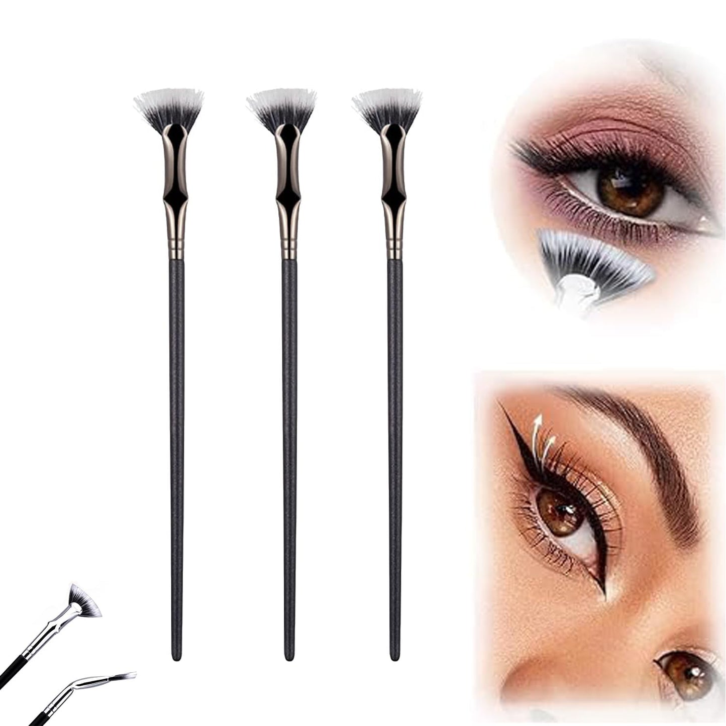 3pcs Folding Angle Scalloped Lash Brush, 2024 New Mascara Brush Eyelash Comb Separator for Upper Lower Eye Lash,
