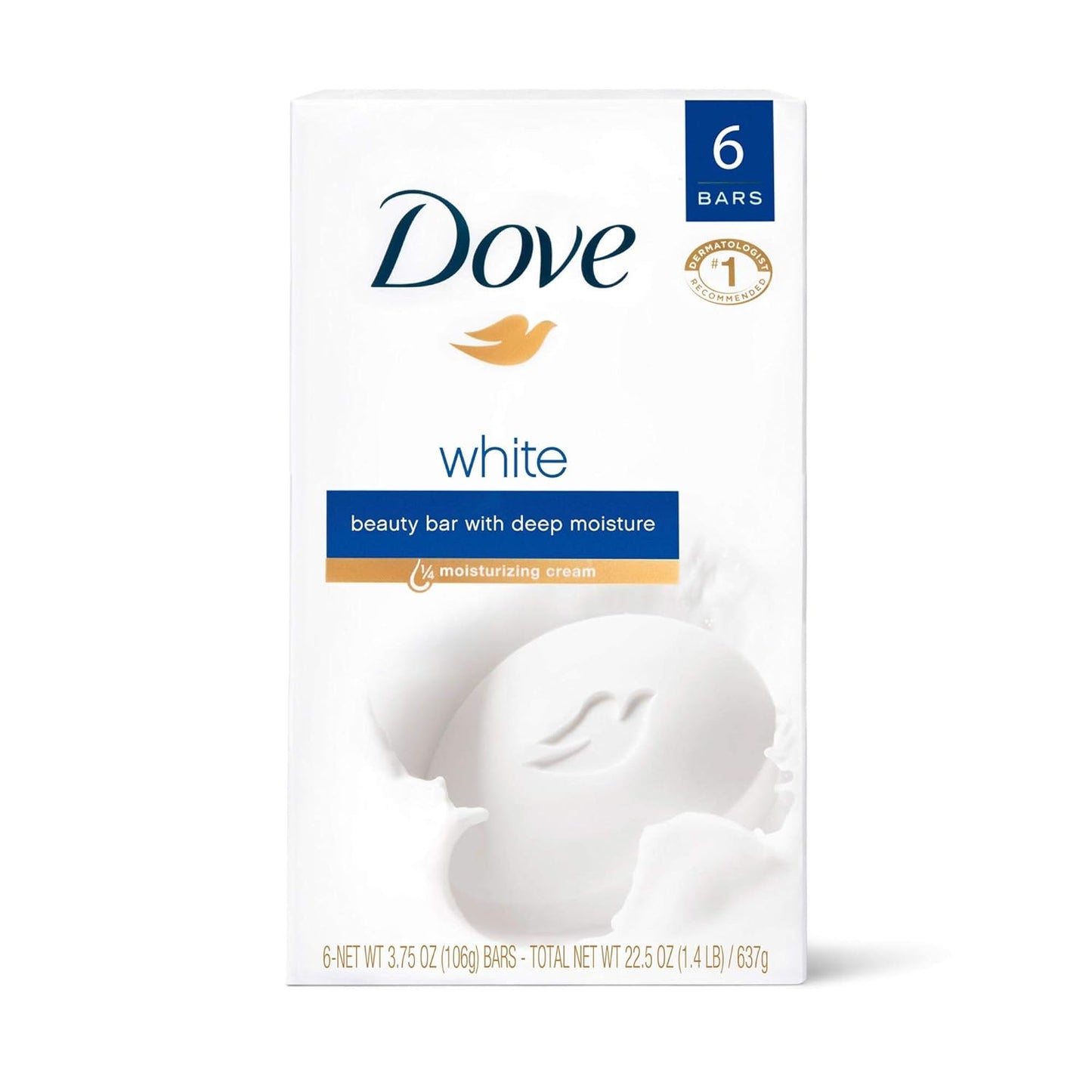 Dove Beauty Bar, White 4 oz, 6 Bar, Blue, Unscented, 24 Oz