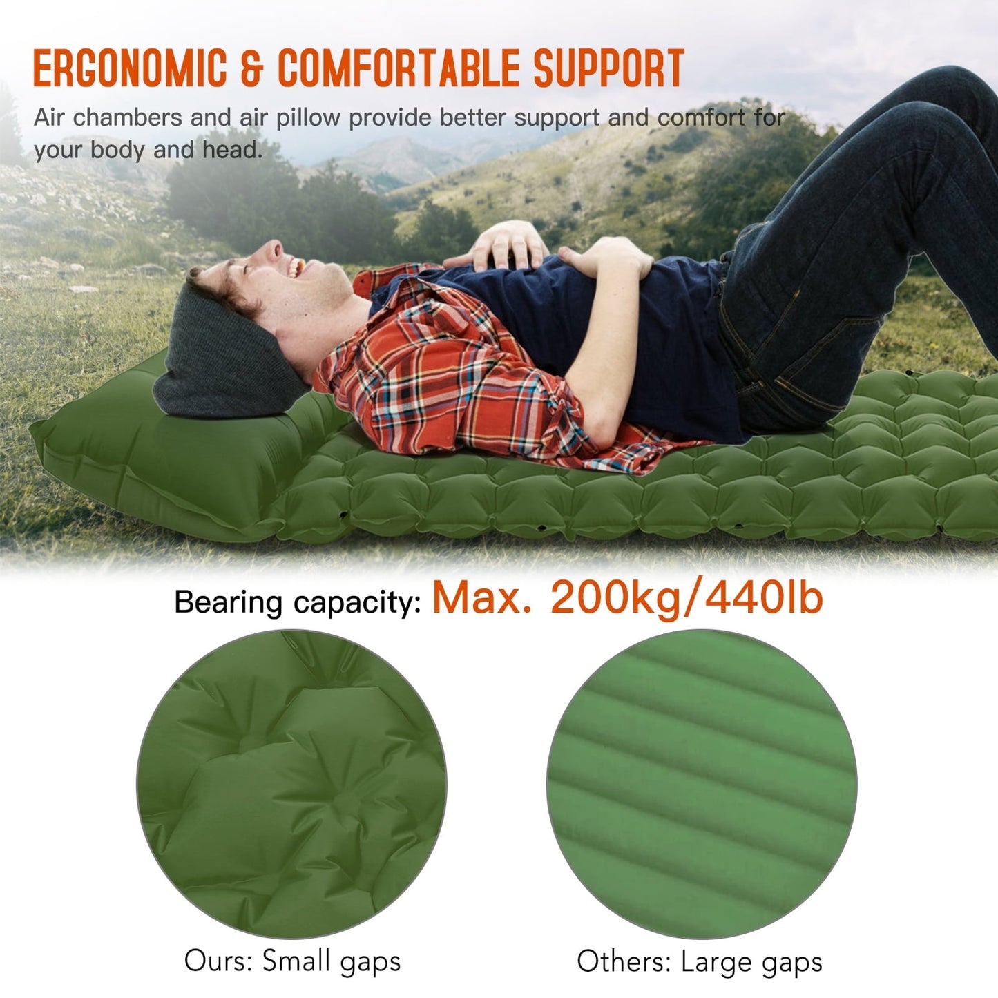 Suzicca Camping Sleeping Pad with Pillow Built-in Pump Ultralight Inflatable Sleeping Mat Waterproof Camping Air Mattress for Backpacking Hiking Tent Traveling