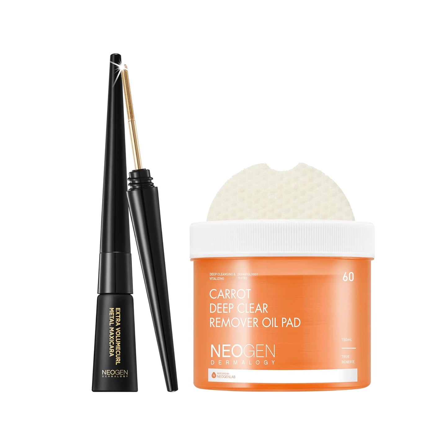 Neogen Volume Metal Mascara Black and Carrot Cleansing Oil Pads