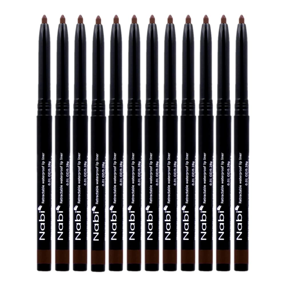 Beauty Spot (12pcs) Nabi Retractable Waterproof Eyeliner Pencil - Long Lasting Fade Resistant Formula - Quick Makeup Remover (Dark Black Brown)