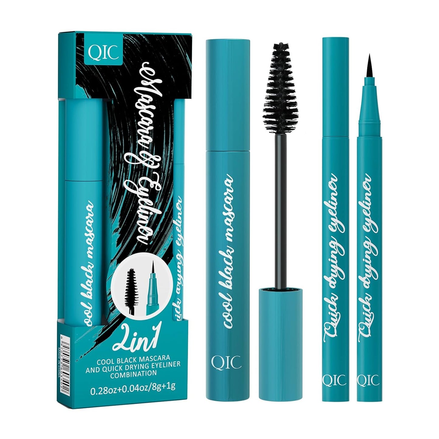 Waterproof Black Mascara Eyeliner Set 2-in-1 Volume Length Mascara with Fine Smudge-proof Liquid Eyeliner Long-lasting No Clumping