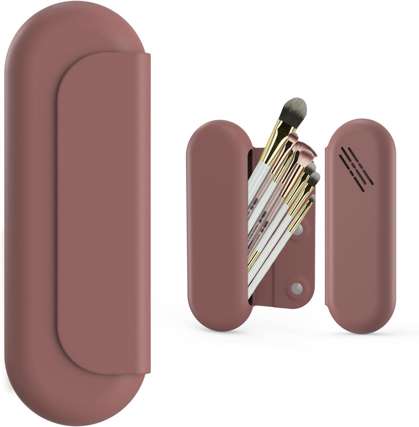 Proke Silicone Makeup Brush Holder Travel: Compact and Stylish Travel Makeup Brush Case with Upgrade Anti-Fall Out Magnetic Closure: Makeup Brush Pouch Organizer for Travel (2.Brown)