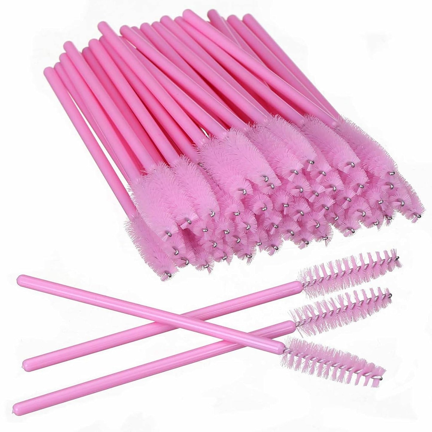 GGUP 100 Pcs Disposable Mascara Brushes, Eyelash Brushes Mascara Wands for Eye Lashes Extension,Disposable Eyebrow Brush, Mascara Cream Applicators, Makeup Eyelash Spoolies Brushes,Pink