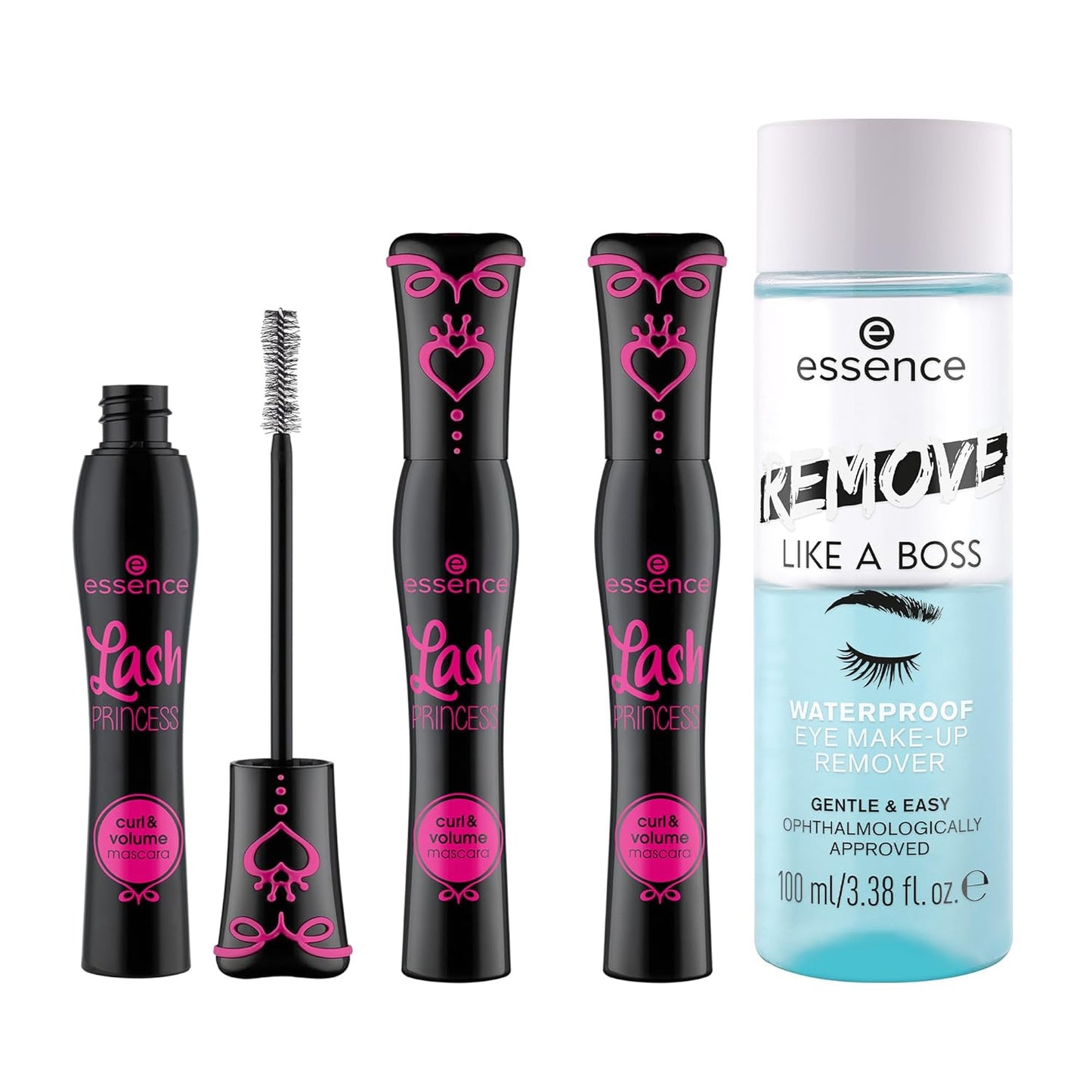 essence Lash Princess Curl 3-Pack & Remove Like a Boss Waterproof Eye Makeup Remover Bundle | Vegan & Cruelty Free