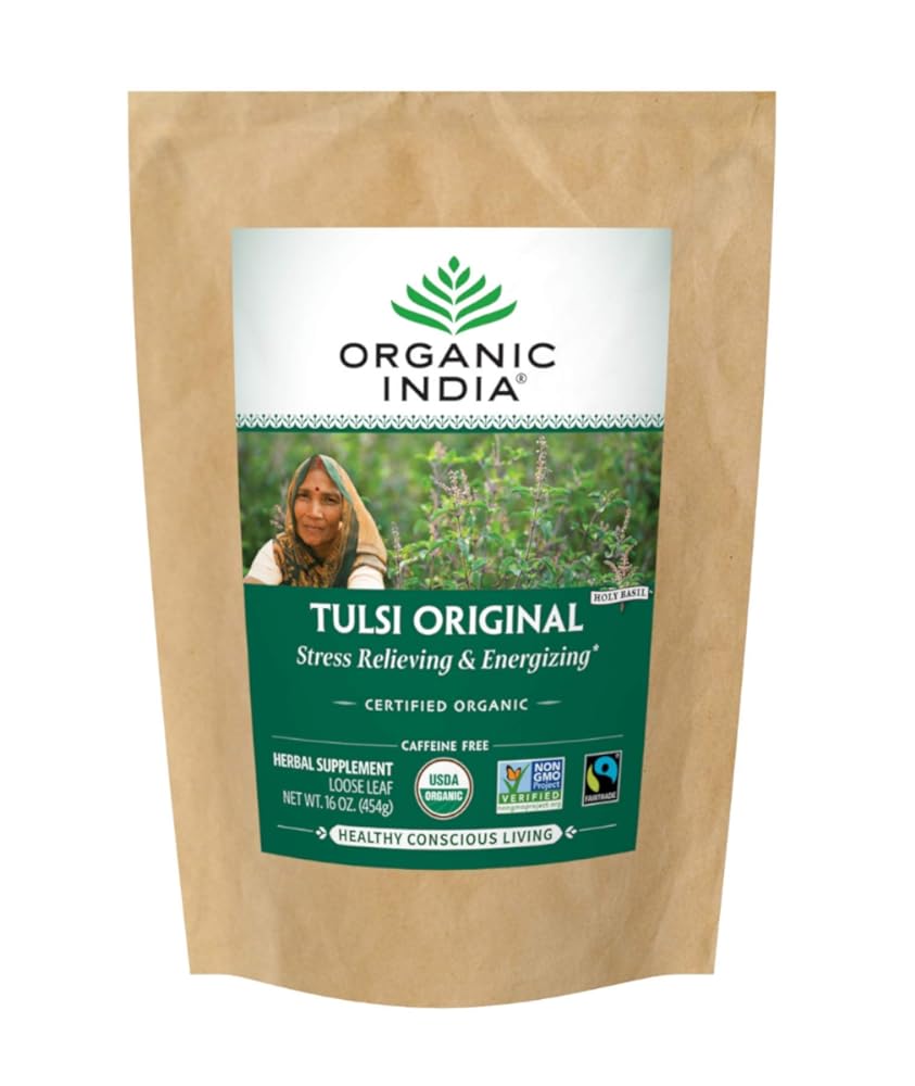 Organic India Tulsi Original Loose Leaf Herbal Tea - Immune Support, Vegan, Gluten-Free, Kosher, USDA Certified Organic, Non-GMO, Caffeine-Free, Healthy Stress-Relief & Uplift Mood - 1 lb Bag