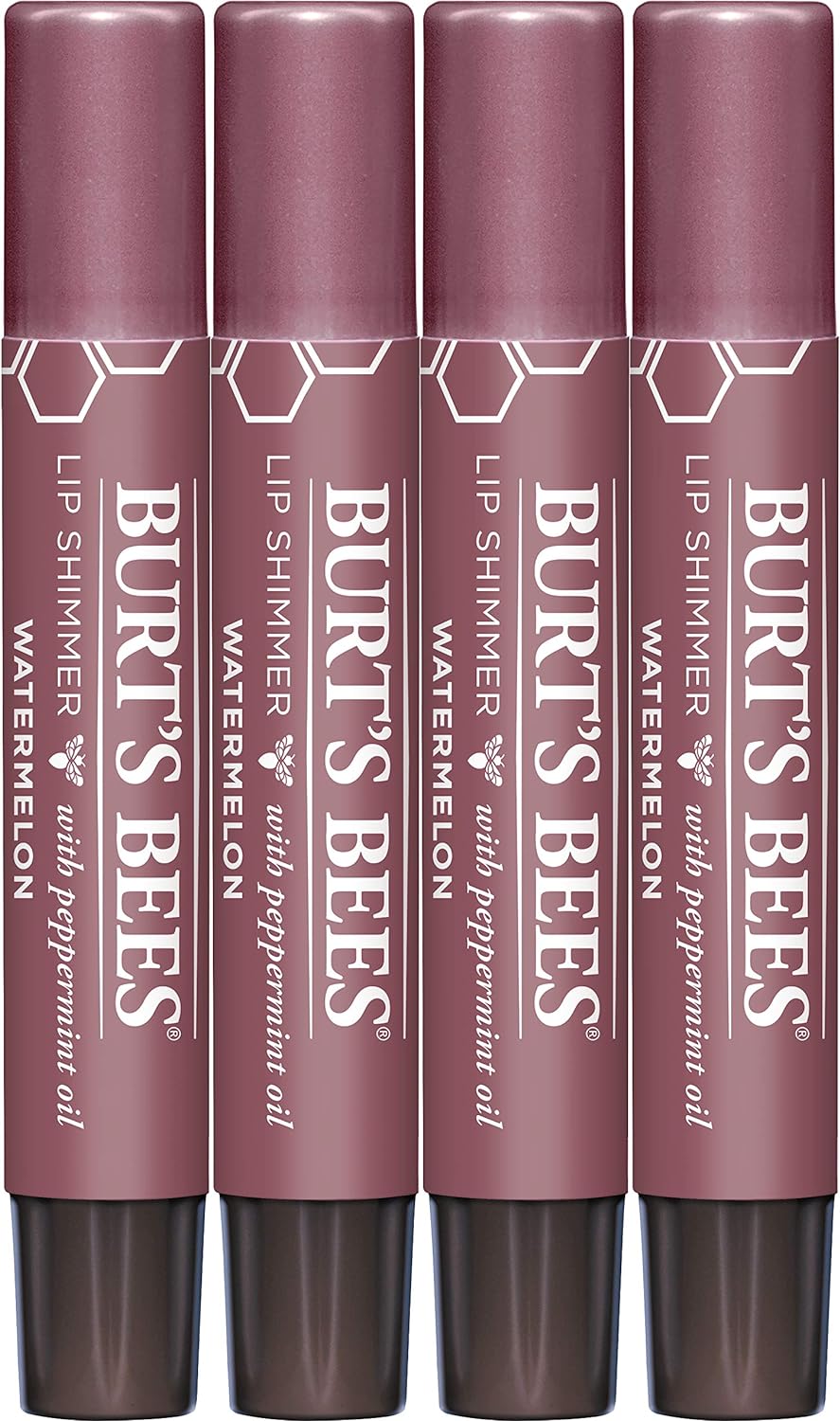 Burt's Bees Shimmer Lip Tint Stocking Stuffers Set, Tinted Lip Balm Stick, Moisturizing for All Day Hydration with Natural Glowy Pigmented Finish & Buildable Color, Watermelon (4-Pack)