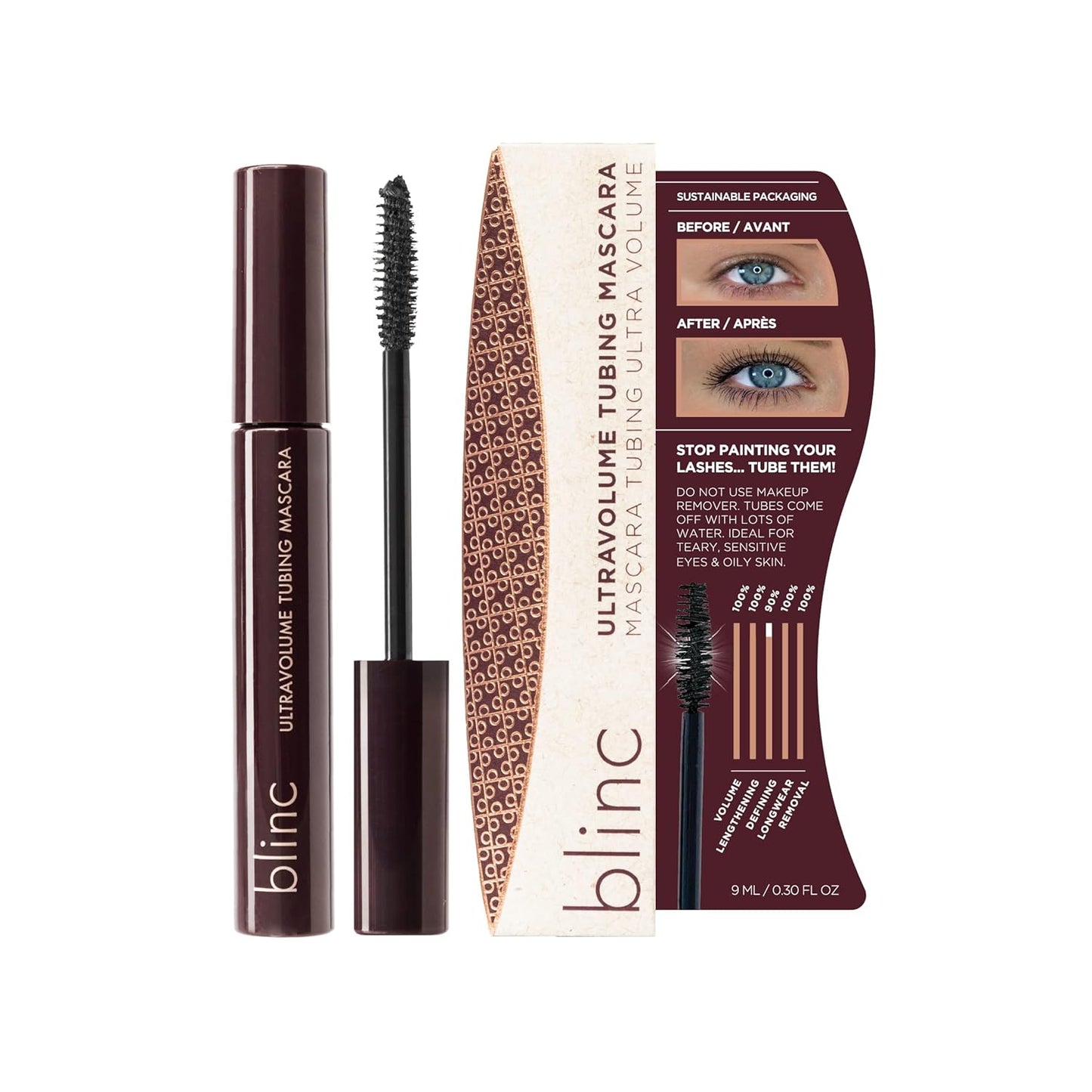 Blinc UltraVolume Tubing Mascara, Volumizing, Lengthening and Curling Mascara, Ultra-Longwearing Washable Mascara, Clean, Vegan and Cruelty-Free, 9mL / 0.30 Fl Oz (Pack of 1)