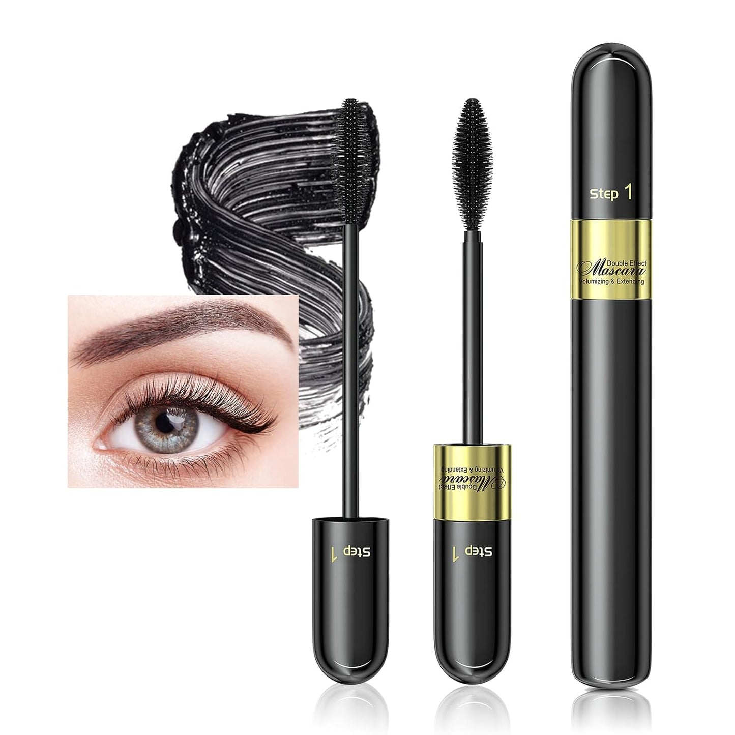 Waterproof & Smudge-Proof Tubing Mascara Black - No Flaking, No Clumping and Long-Lasting 2-1 Mascara for Natural Length and Volume Eye Makeup, Curling Eyelashes, Vegan and Cruelty Free (Pack of 1)