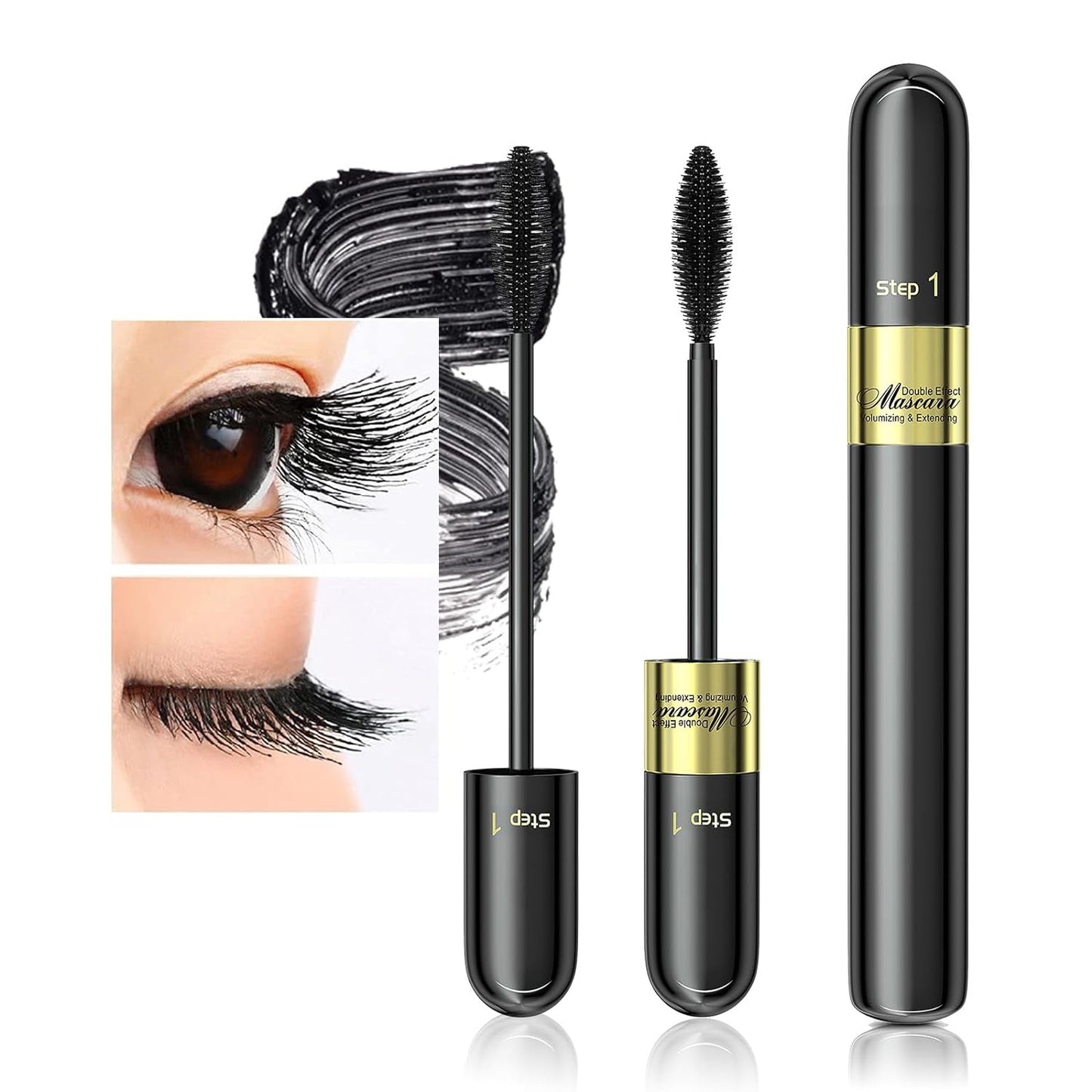 Tubing Mascara Volume and Length - Waterproof & Long-Lasting 2 in 1 Long-Lasting Black Mascara for a Full Fan and Charming Effect Eye Make up, Vegan and Cruelty Free (Pack of 1)