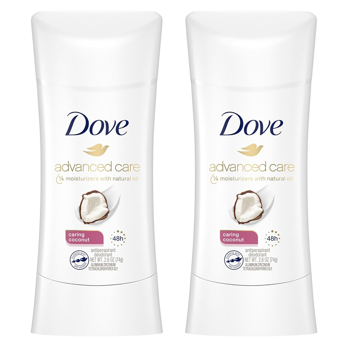 Dove Advanced Care Antiperspirant Caring Coconut Deodorant Stick for Women - 2.6 oz. (2 packs)