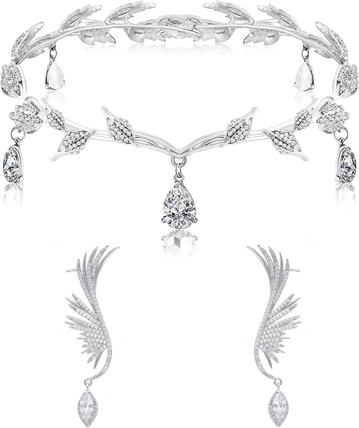 Gocecew Sliver Elf Princess Headband Leaf Headwear Accessories for Women Girls Wedding Prom Cosplay Coustume Decor