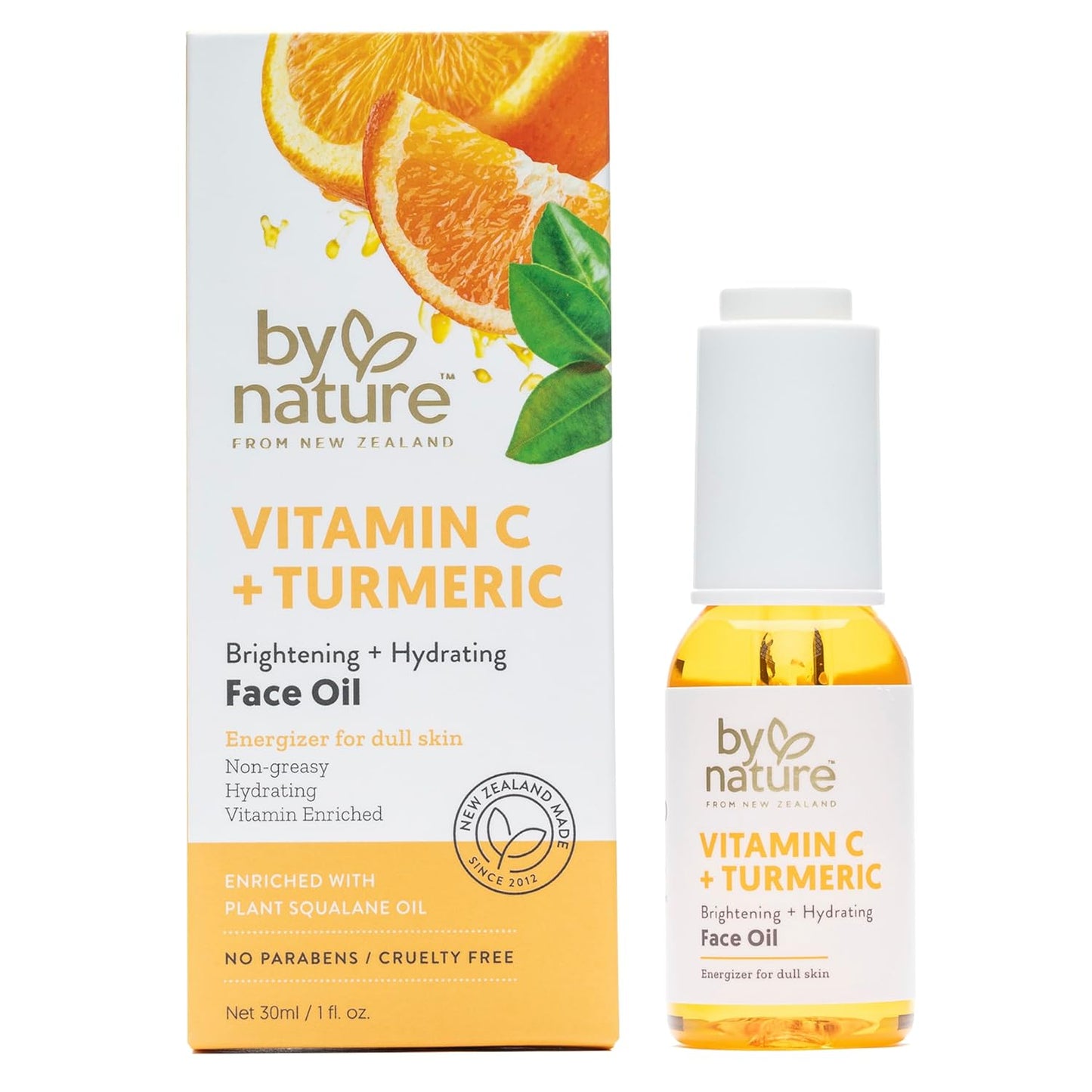 By Nature Brightening & Hydrating Face Oil - Vitamin C Oil & Turmeric Extract Enriched with Plant Squalane Oil - Revitalize Dull, Tired Skin - Vitamin C Face Oil for Women and Men, 1 Fl Oz