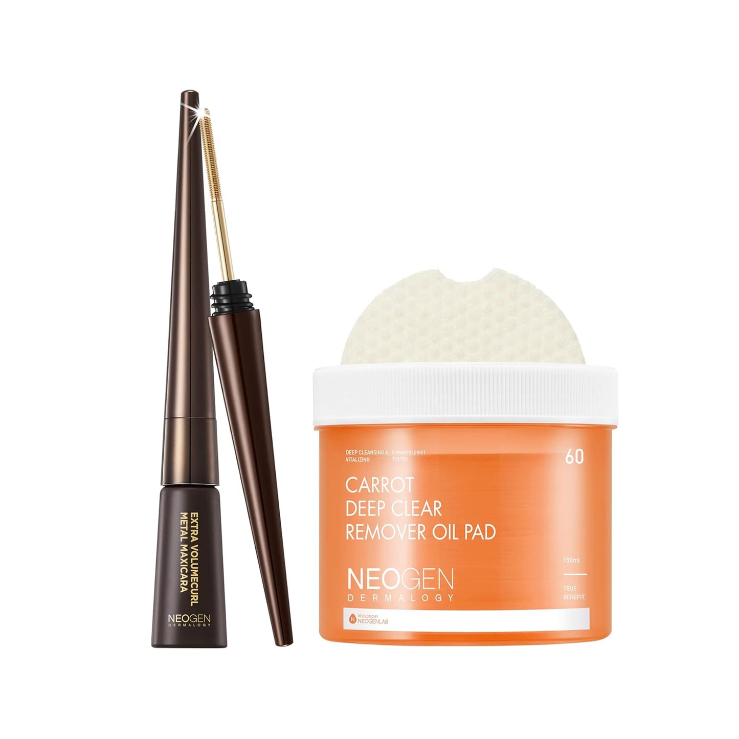 Neogen Volume Metal Mascara Brown and Carrot Cleansing Oil Pads