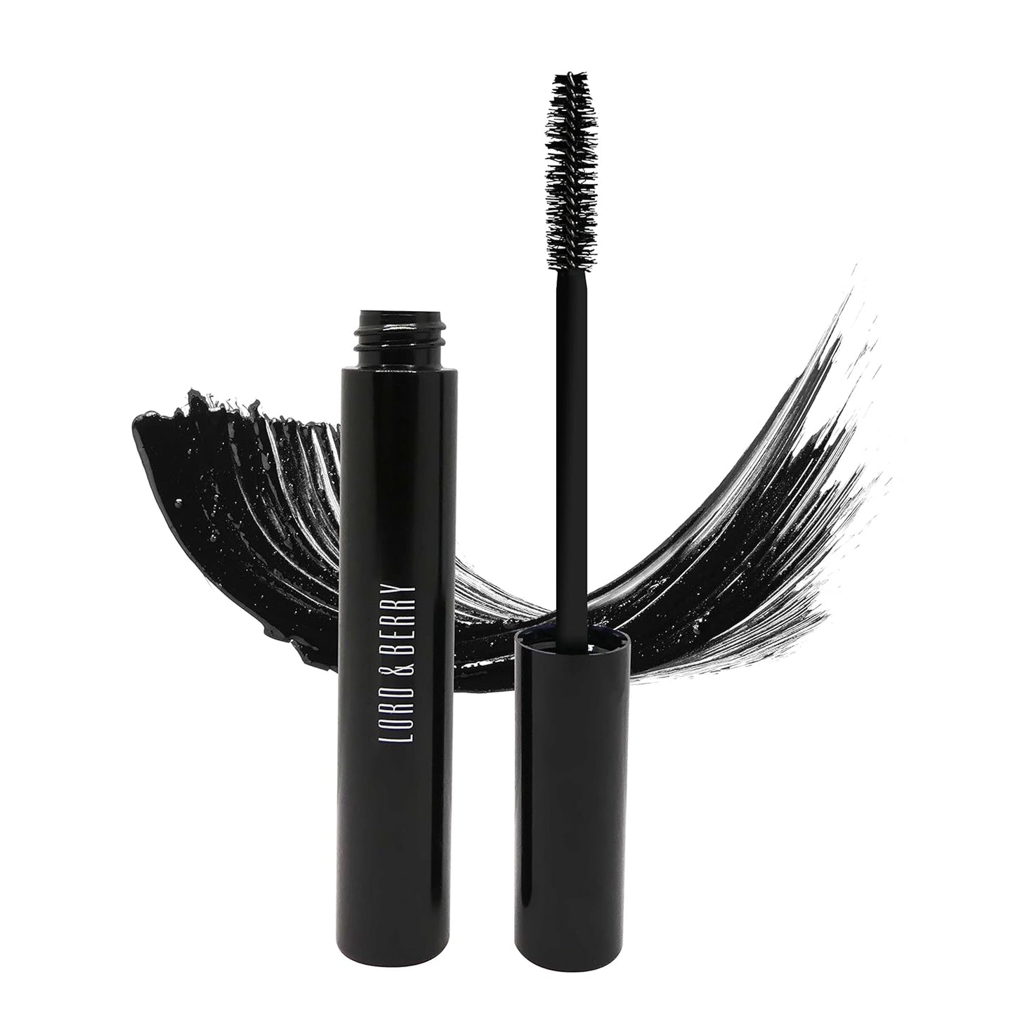 Lord & Berry Never Too Much Longwear Waterproof Lash Mascara Black for Volume and Length, False Lash Effect Long Lasting Eye Makeup, Enriched with Olive Oil, Vegan, Cruelty Free, 0.28 oz, Deep Black