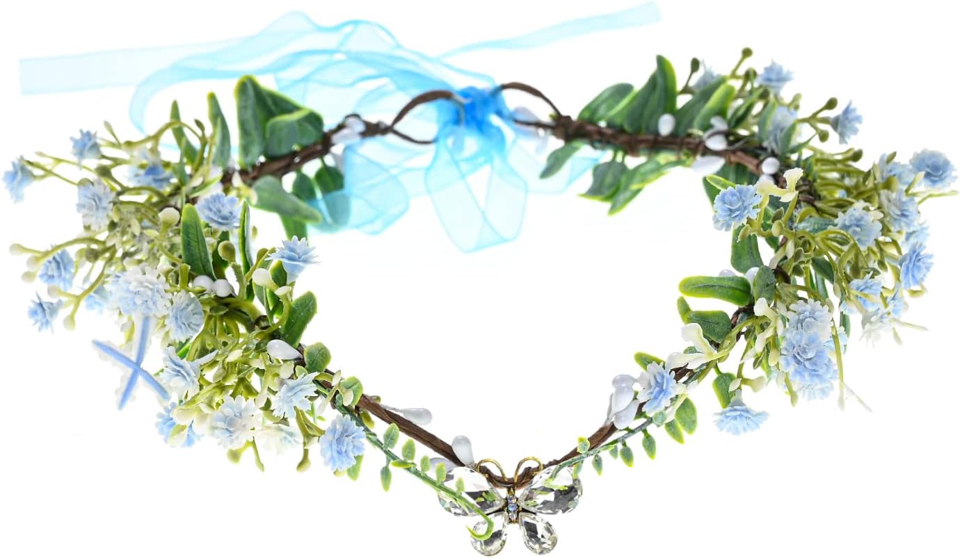 Funsveta Women Girls Handmade Flower Crown Boho Floral Headband Sunset Fall with Crystal Costume Hair Accessory