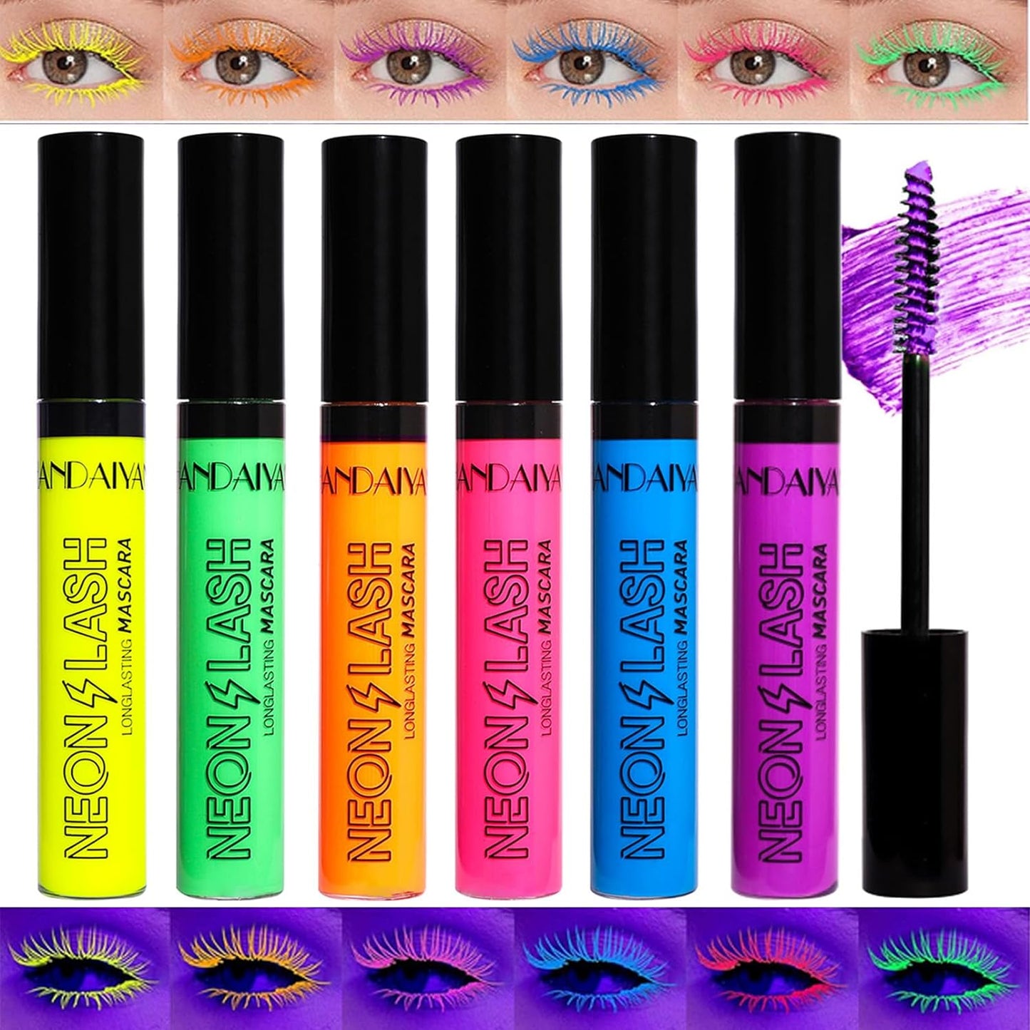 6 Pcs Colorful Fluorescent Mascaras Makeup, Volumizing & Lengthening Mascara for Eyelashes Waterproof Long-lasting Charming, Cruelty Free Vegan Eye Makeup