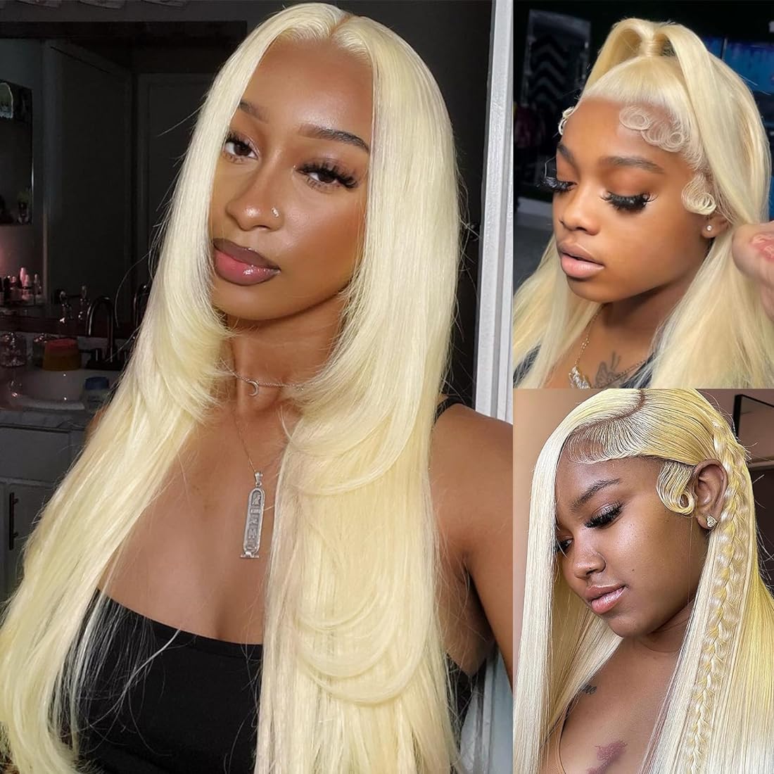 Nicole Ann 613 Lace Front Wig Blonde Lace Front Wigs 13x6 Transparent Lace 180% Density 24inch Straight 613 Frontal Wig