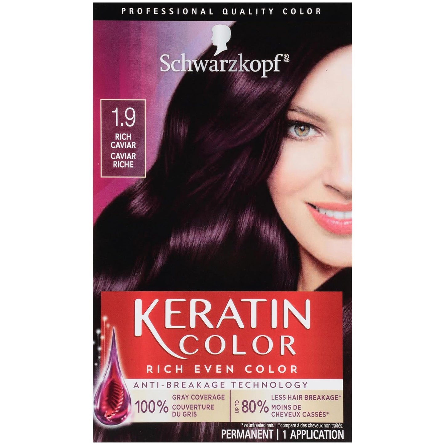 Schwarzkopf Keratin Color Permanent Hair Color Cream, 1.9 Rich Caviar