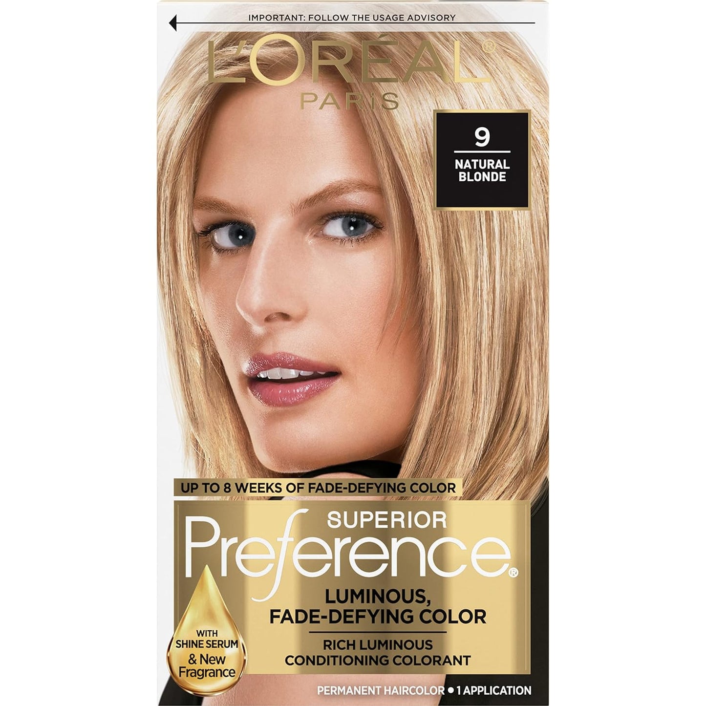 L'Oreal Paris Superior Preference Fade-Defying + Shine Permanent Hair Color, 9 Natural Blonde, Pack of 1, Hair Dye