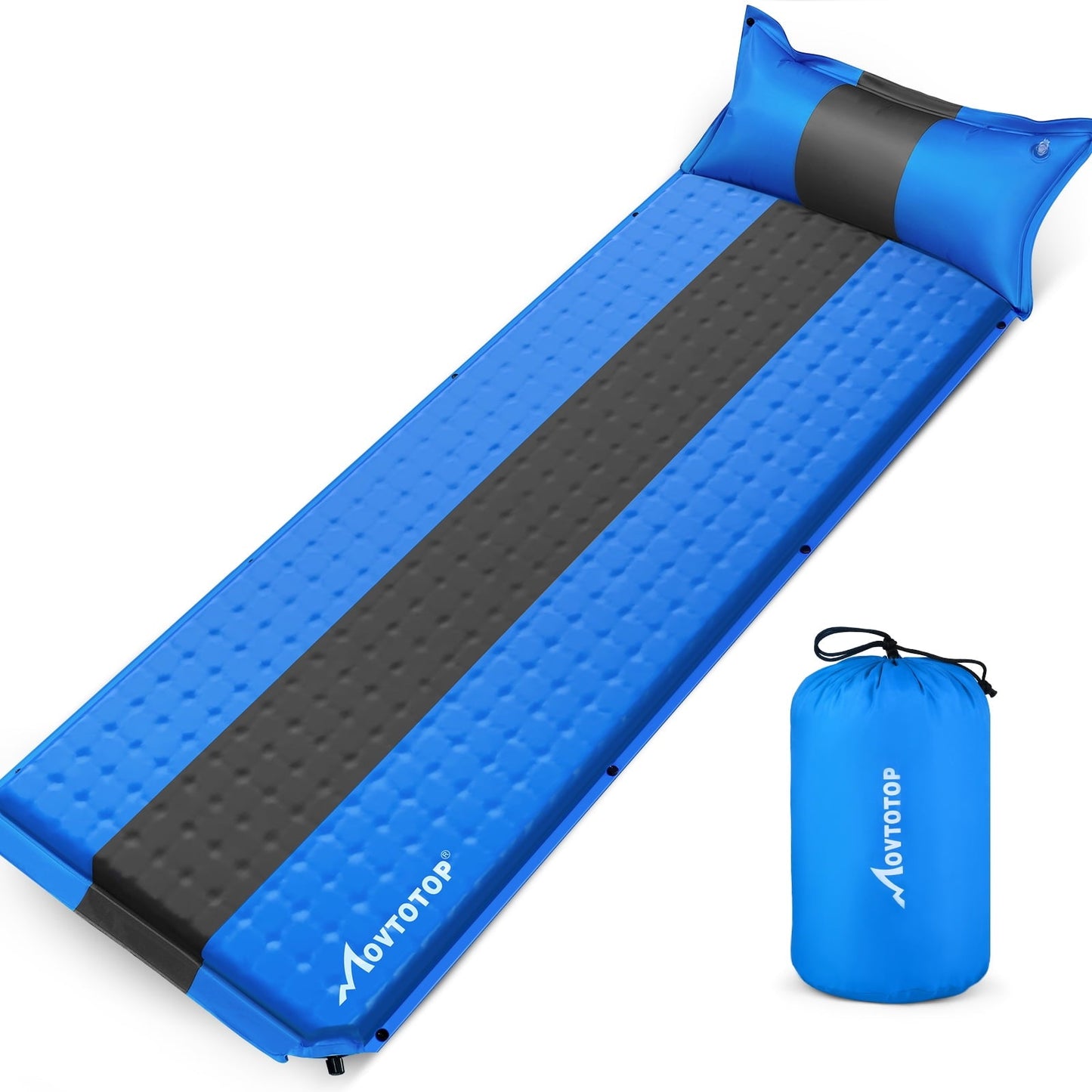 MOVTOTOP Memory Inflatable Sleeping Pad Memory Camping Padding Cushion for Hiking Camping Climbing 196x68x4cm (Sky Blue)