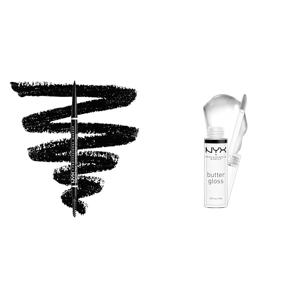 NYX PROFESSIONAL MAKEUP Micro Brow Pencil, Eyebrow Pencil - Black & Butter Gloss, Non-Sticky Lip Gloss - Sugar Glass (Clear)