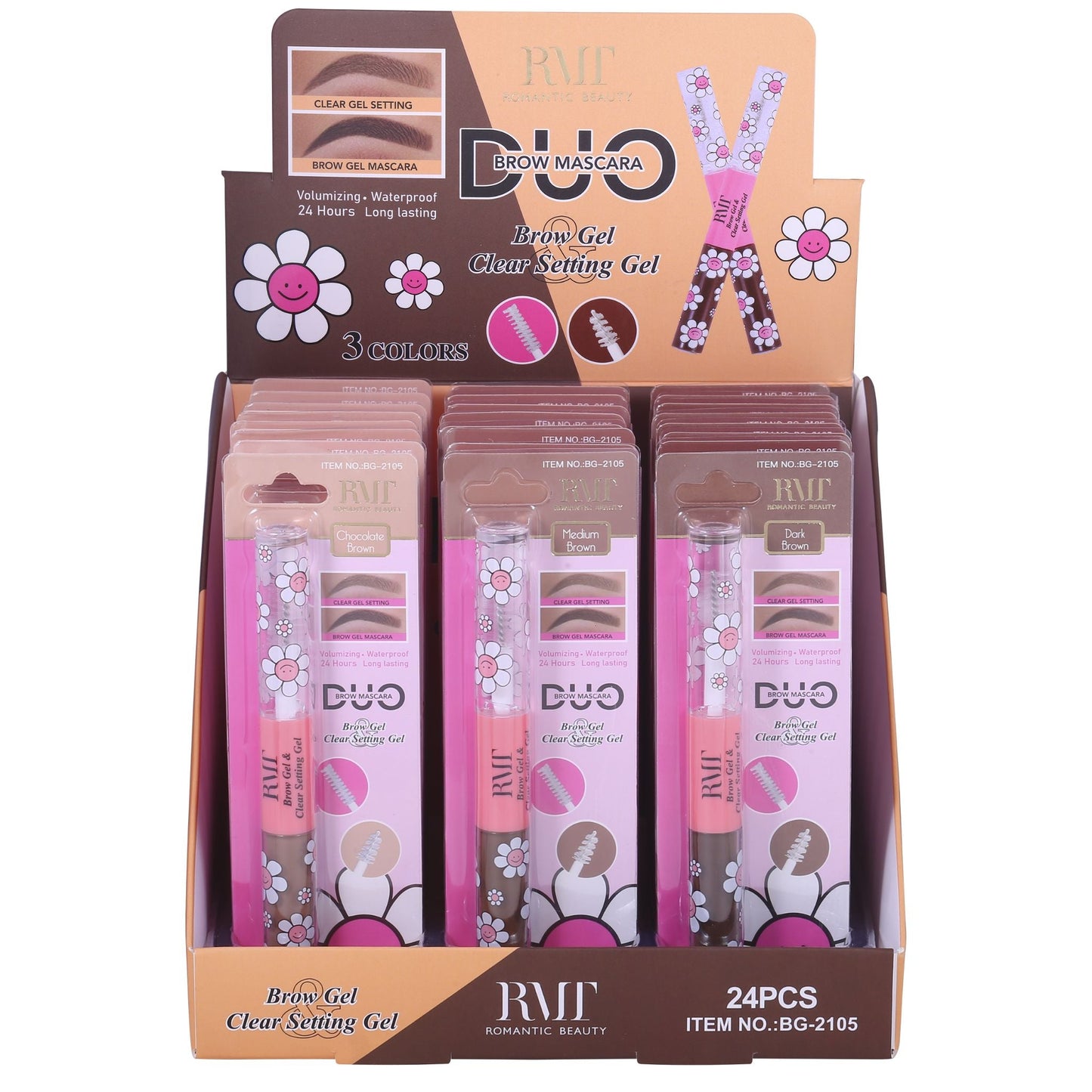 Dúo de Máscara para Cejas Romantic Beauty - Venta al por mayor Display 24 Unidades (BG-2105)