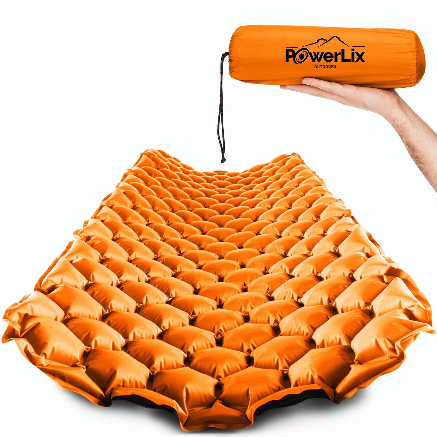 PowerLix Ultralight & Compact Inflatable Mattress Camping Sleeping Pad, Thermal Insulation Camping Mattress, Lightweight, All-Weather Durability Camping Pad, Orange, 74.8' X 22.8'