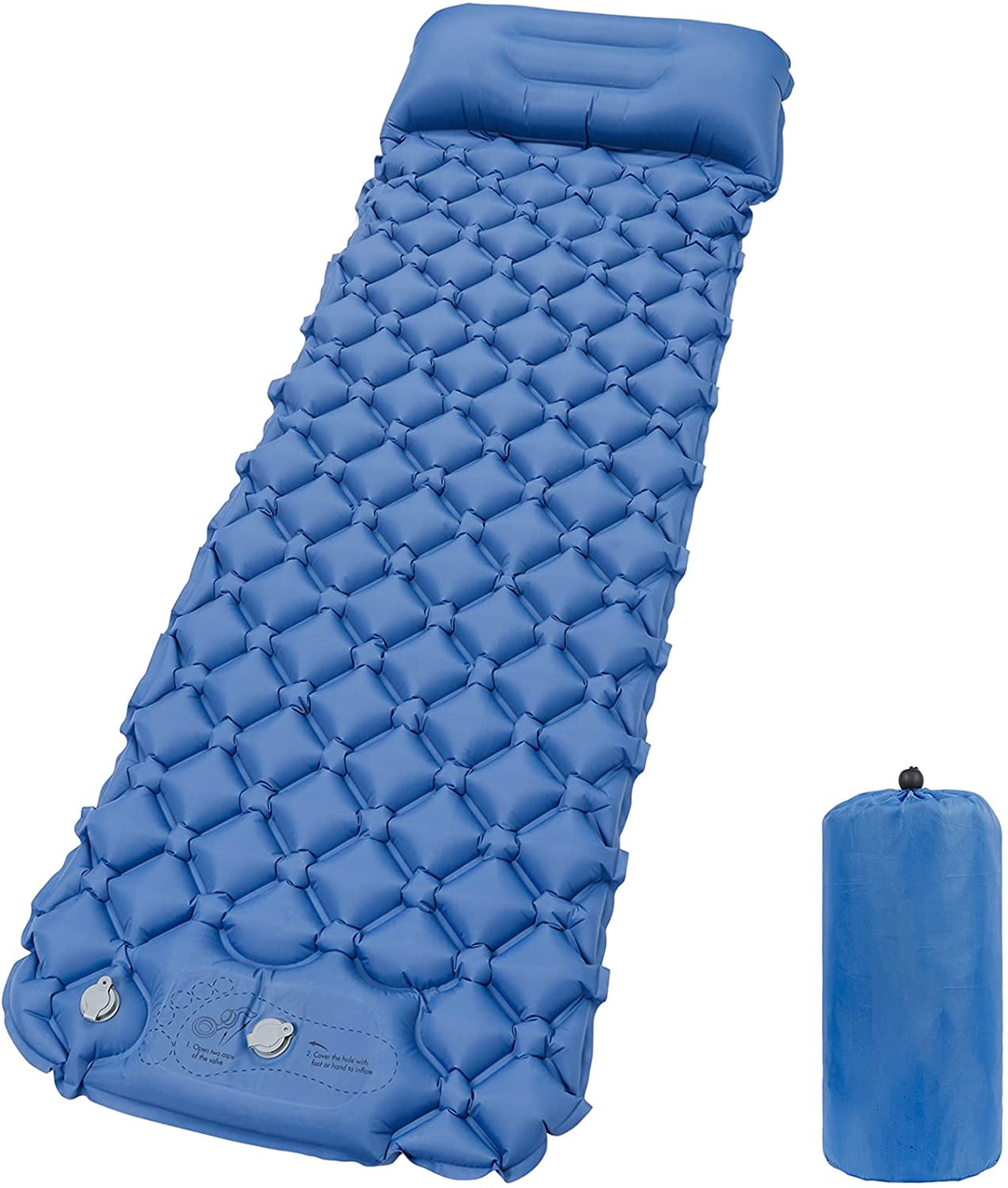 Sleeping Pad for Camping, Ultralight Foot Press Inflatable Air Mattress with Pillow, Durable Waterproof Compact Camping Pad Sleeping Mat for Backpacking, Hiking, Traveling, Outdoor Trip