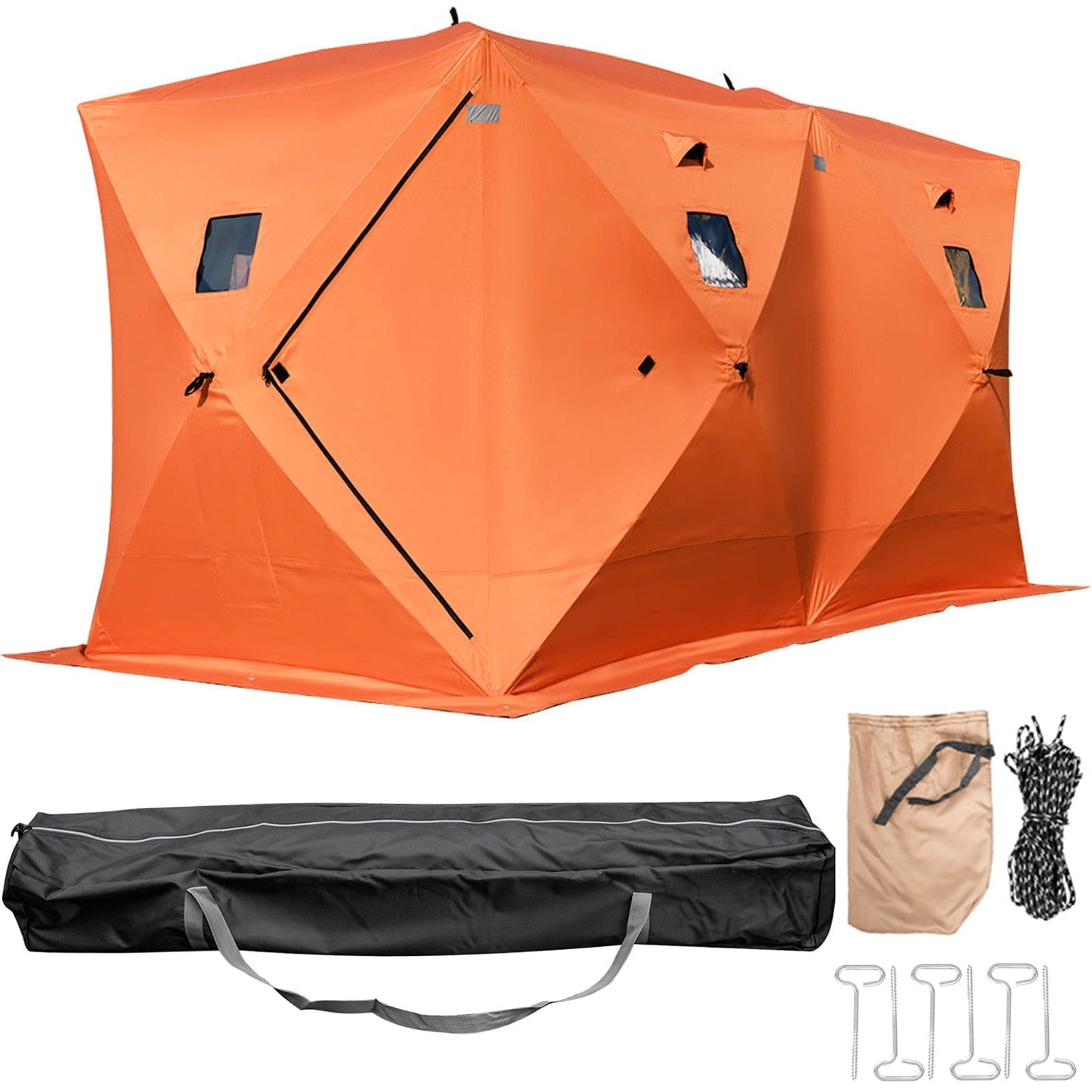 VEVORbrand Ice Fishing Shelter Tent 8 Person 300d Oxford Fabric Portable Ice Shelter Strong Waterproof Ice Fish Shelter for Outdoor Fishing(Orange,360 x 180 x 205 cm)