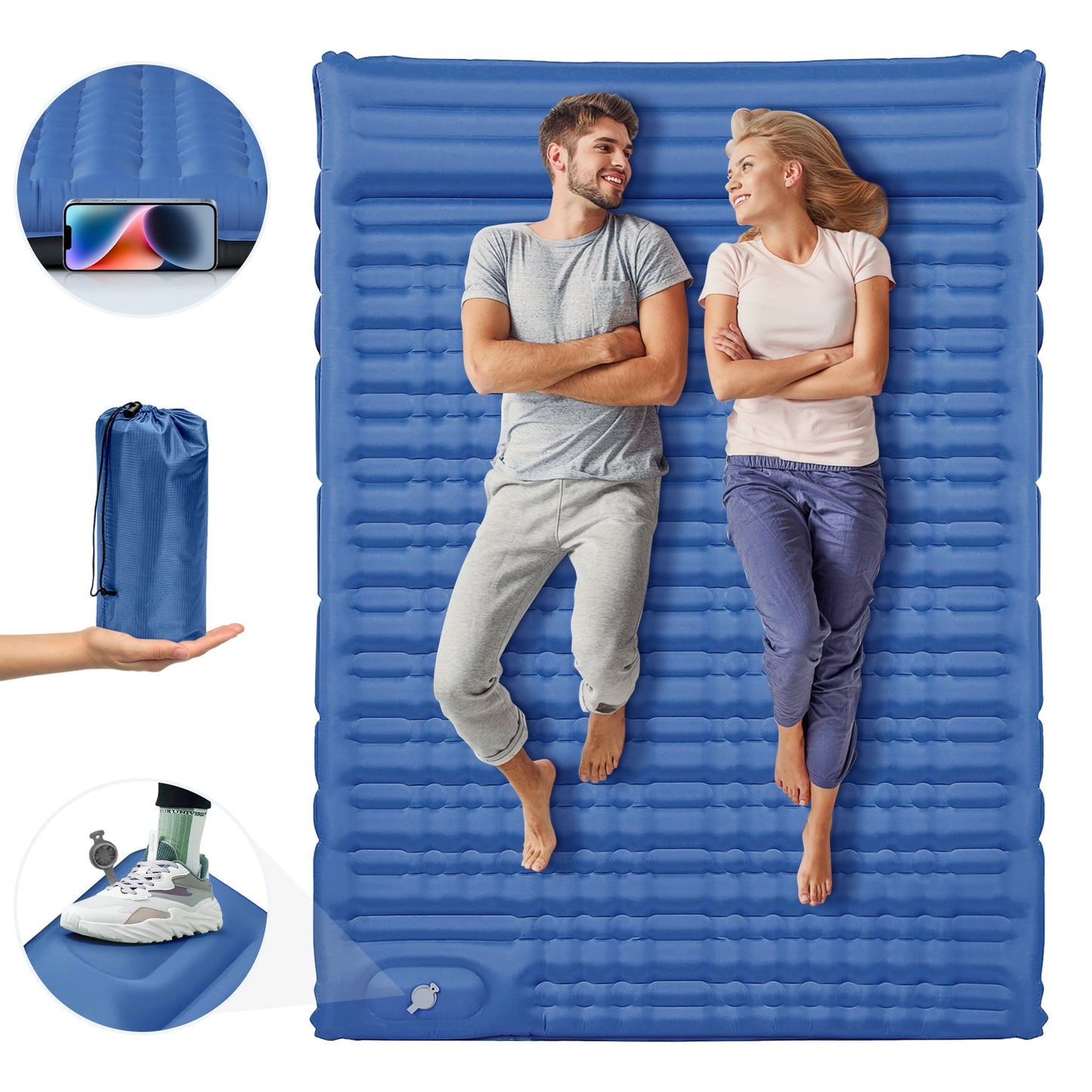 Winkalon Double Camping Sleeping Pad with Air Pillow Inflatable Mat for Hiking Traveling Backpacking