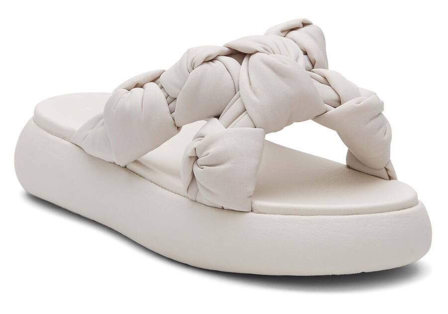TOMS Womens Alpargata Mallow Crossover Knotted Slide - Putty