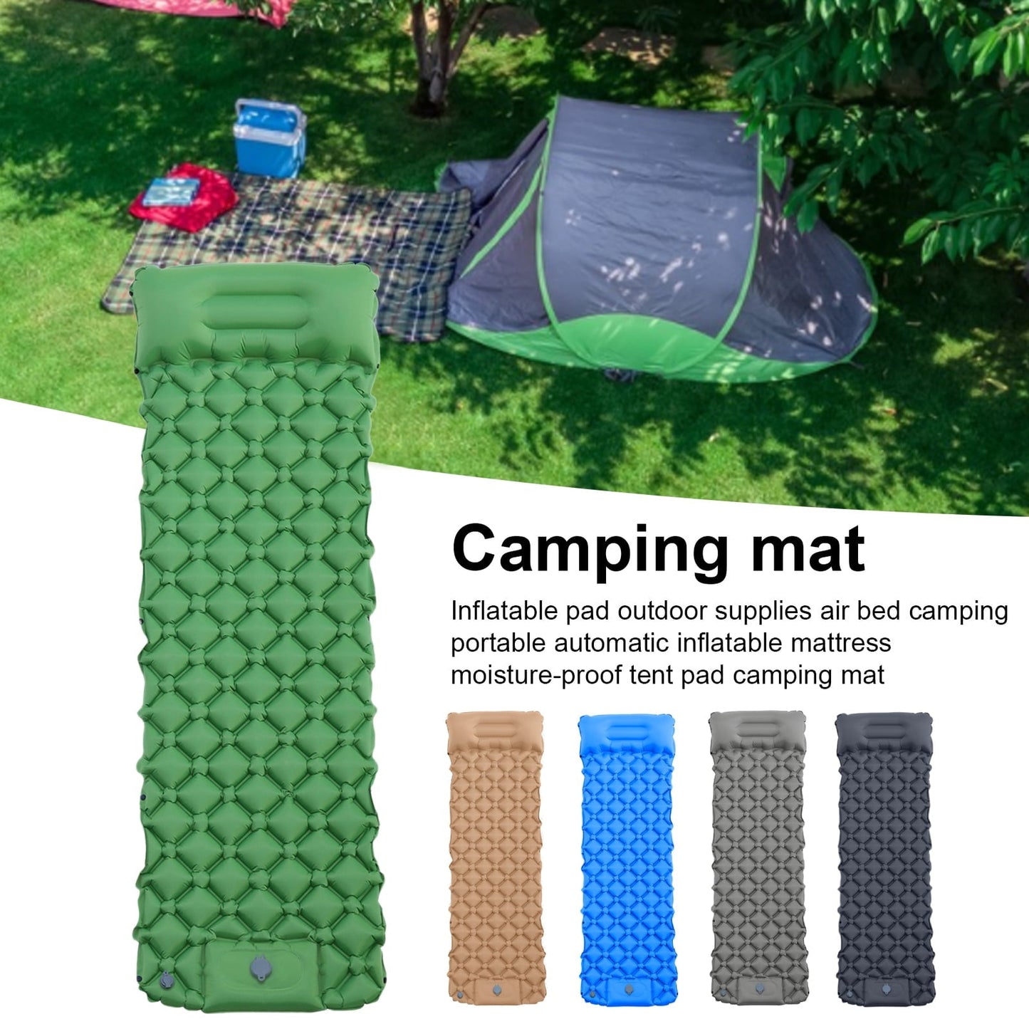Outdoor Camping Inflating Sleeping Pad Waterproof Ergonomic Design Compact Size Portable Inflatable Sleeping Mat Air Bed