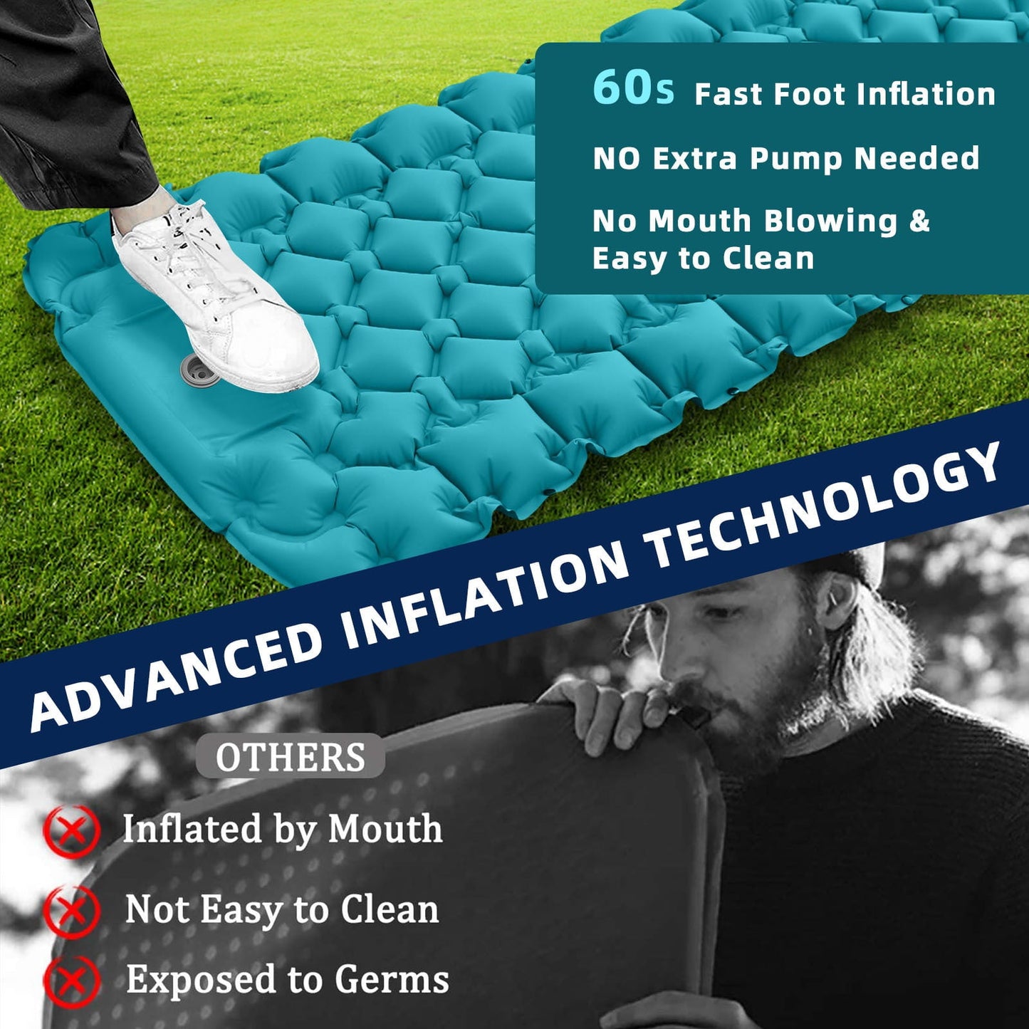 Outdoor Sleeping Pad Built-in Inflator Pump Travel Mat Ultralight Inflatable Mattress Camping Equipment for Hiking Tourist