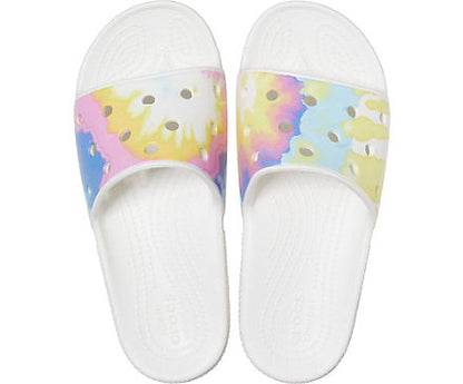 Crocs Unisex TieDye Graphic Slides - White / Multi