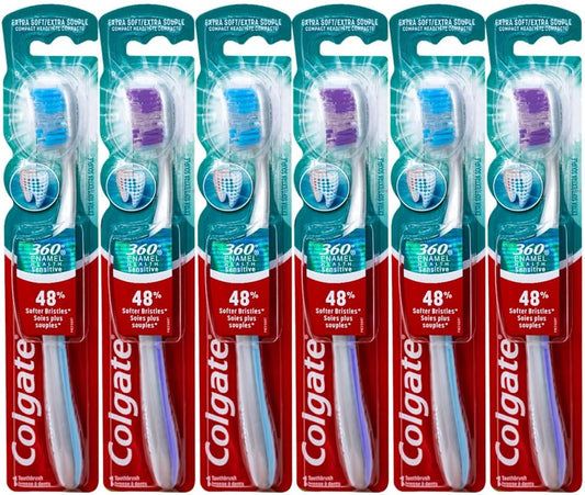 Colgate 360 Enamel Health Sensitive Toothbrush, Compact Head, Extra Soft - Pack of 6